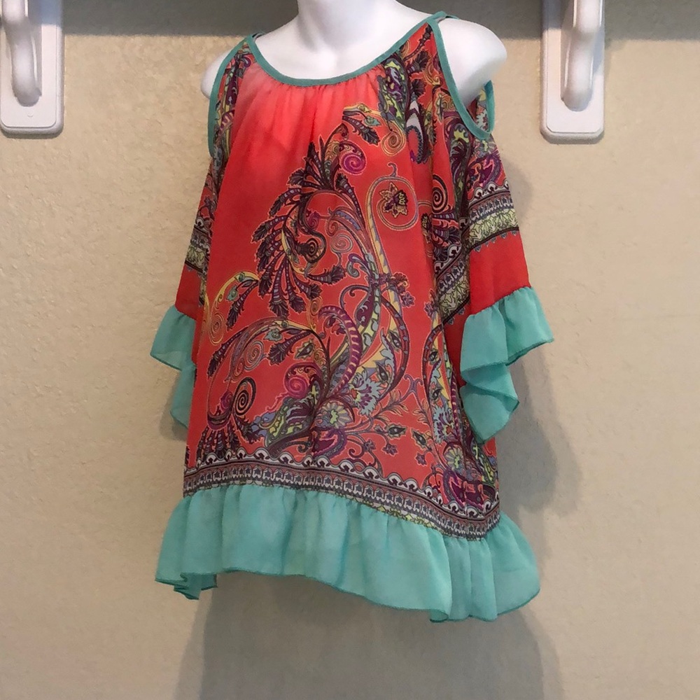 Pink and Teal (See-through) Blouse